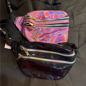 Iridescent Pink & Black Holographic Waist Bags - Unbranded